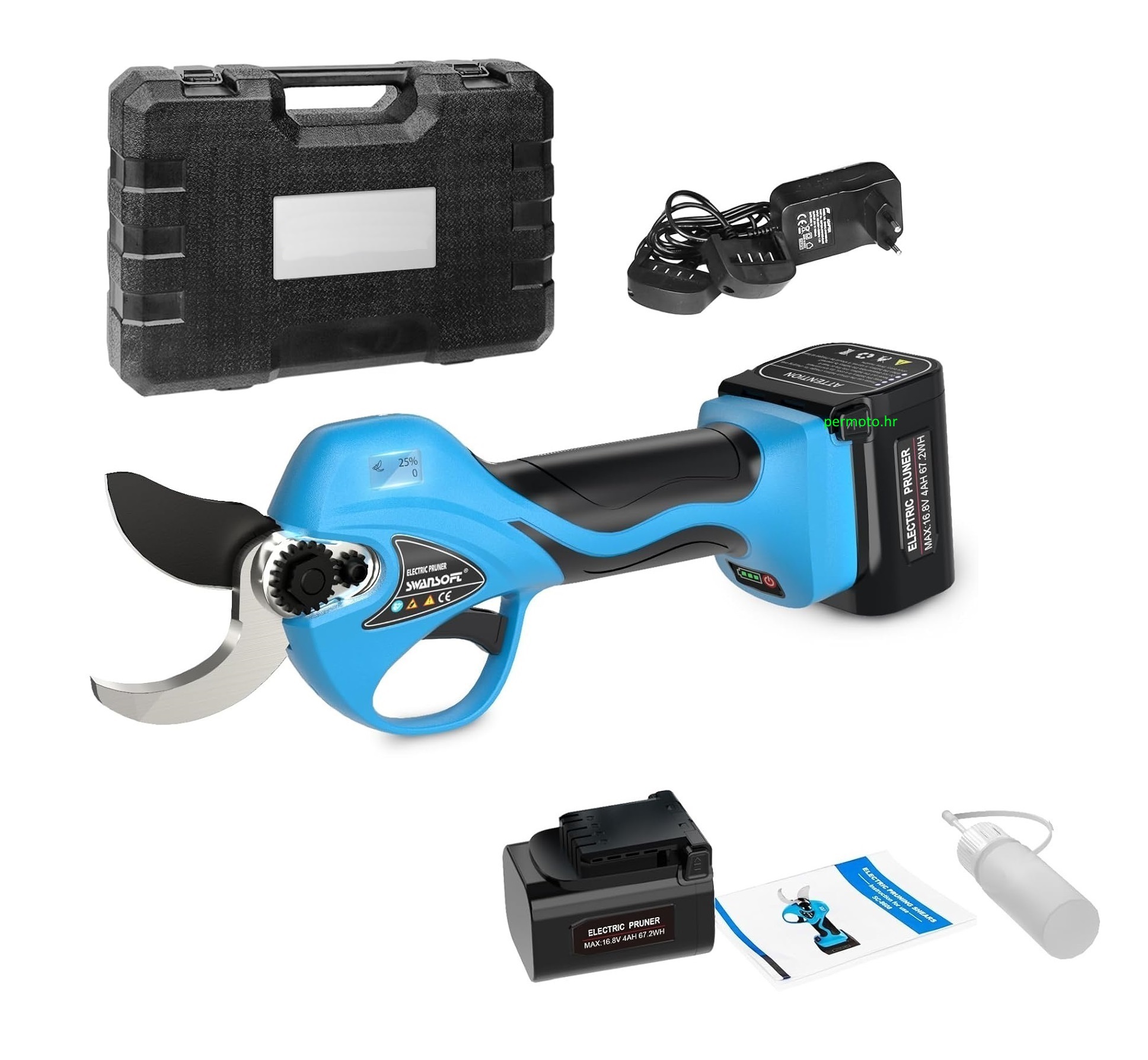 Aku škare SC-8608A otvor reza 32mm s 2 baterije